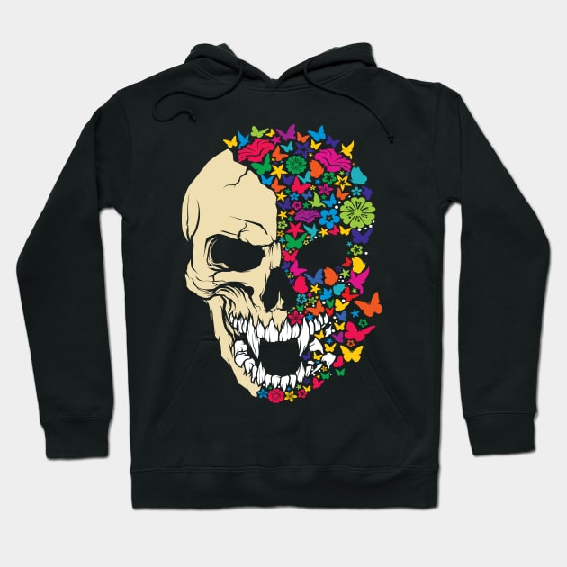 VAMPIRE SKULL COLORED WITH BUTTERFLYS AND FLOWERS Hoodie by Velvet Love Design 
